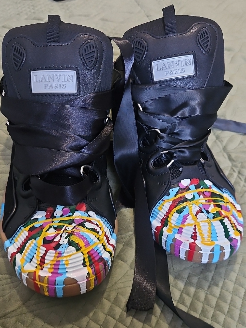 Lanvin Gallery Dept X Black High-Top Sneakers with Multicolor Painted Toes